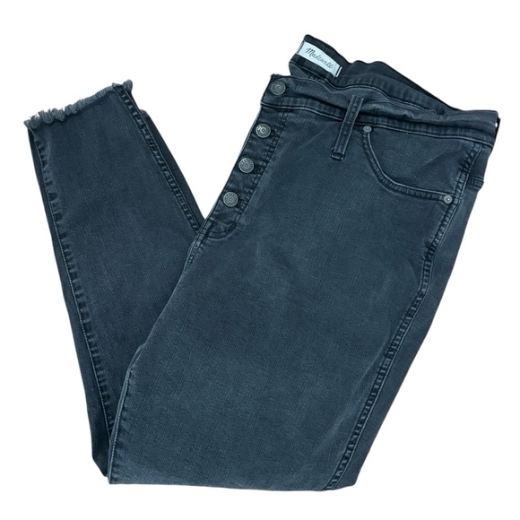 Madewell Jeans Women Size 35P 10”High Rise Skinny Button Fly Black Denim Stretch - Picture 1 of 9